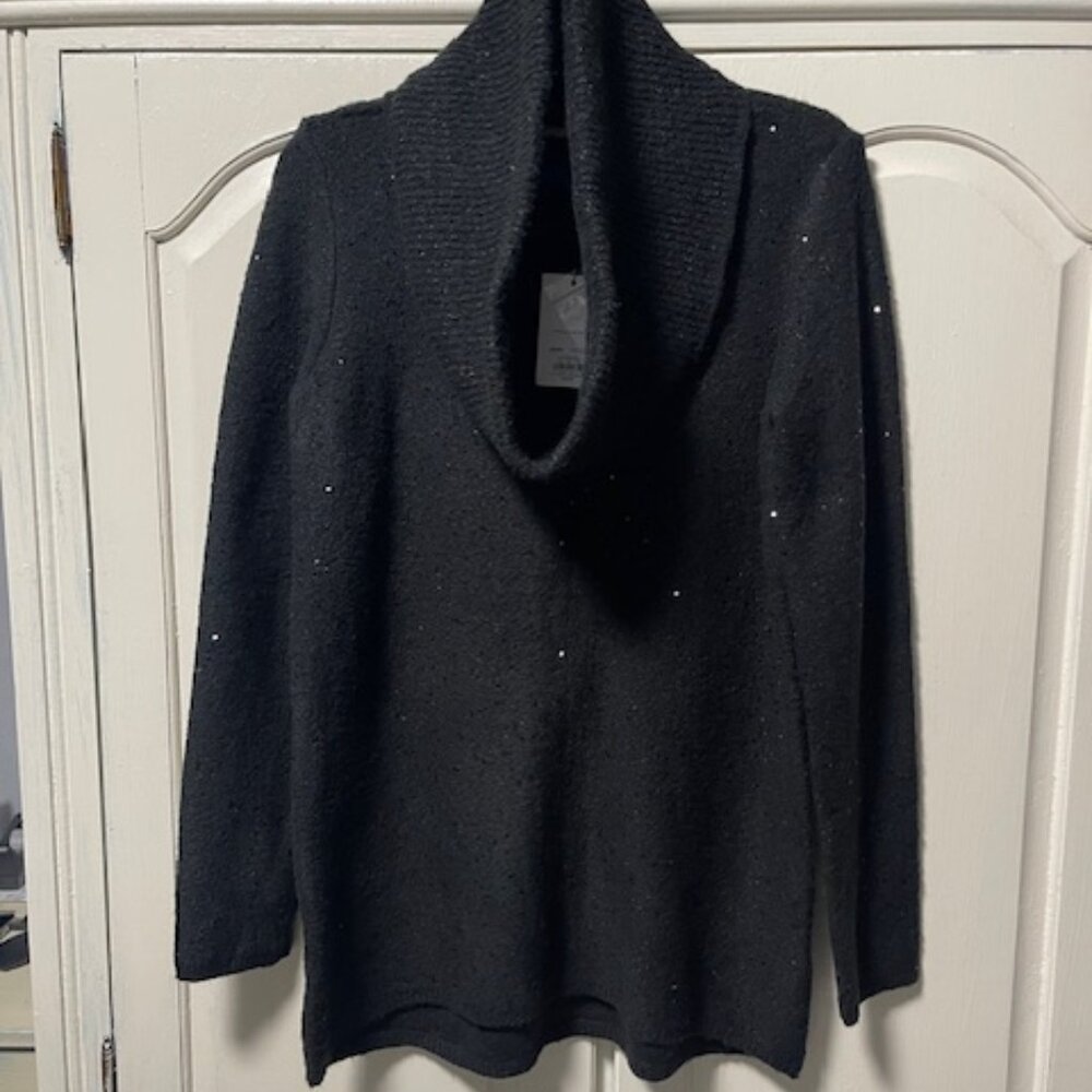 APT 9 Knit Top Black W/Sequins Size M Removable turtleneck  NWT